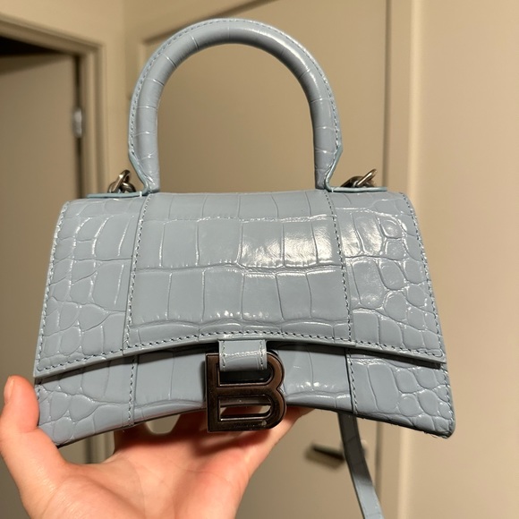 Real careful used !Soft blue leather Hourglass XS tote bag from BALENCIAGA - Picture 2 of 7